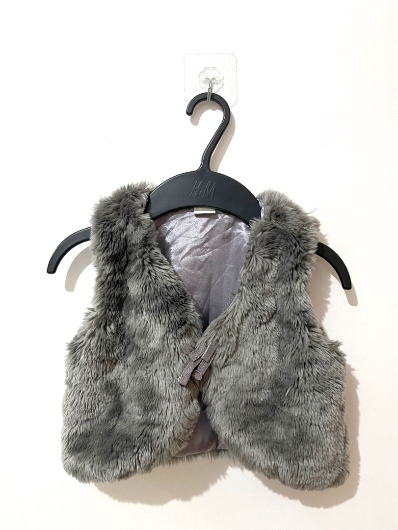 H M Gray Faux Fur Vest for Girls Babies Kids Babies Kids