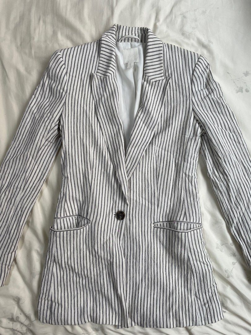 White pinstripe sales blazer womens