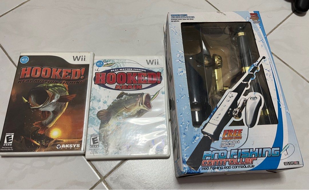 HOOKED + HOOKED AGAIN + PRO FISHING CONTROLLER NINTENDO WII GAMES, Video  Gaming, Video Games, Nintendo on Carousell