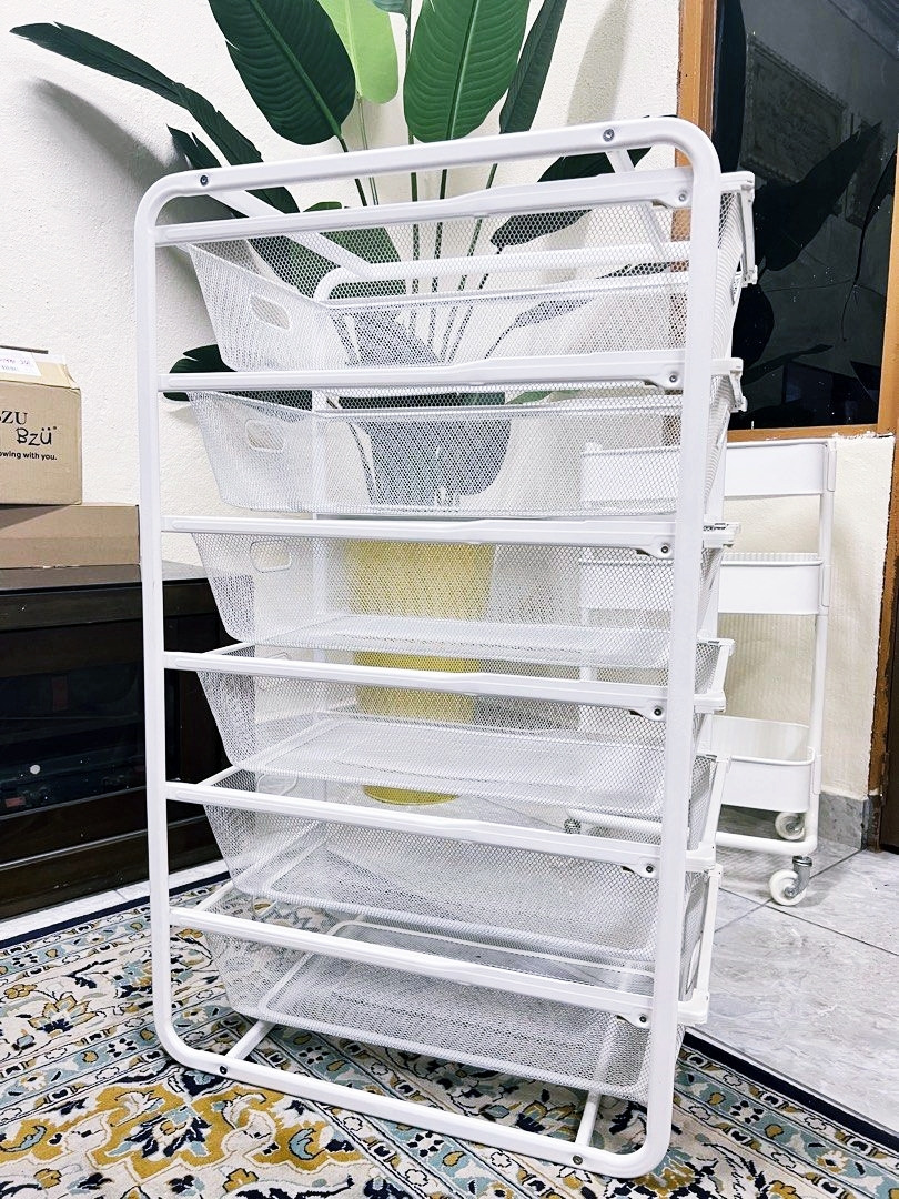 IKEA Algot Aframe/6 mesh baskets/top shelf drawer storage, Furniture
