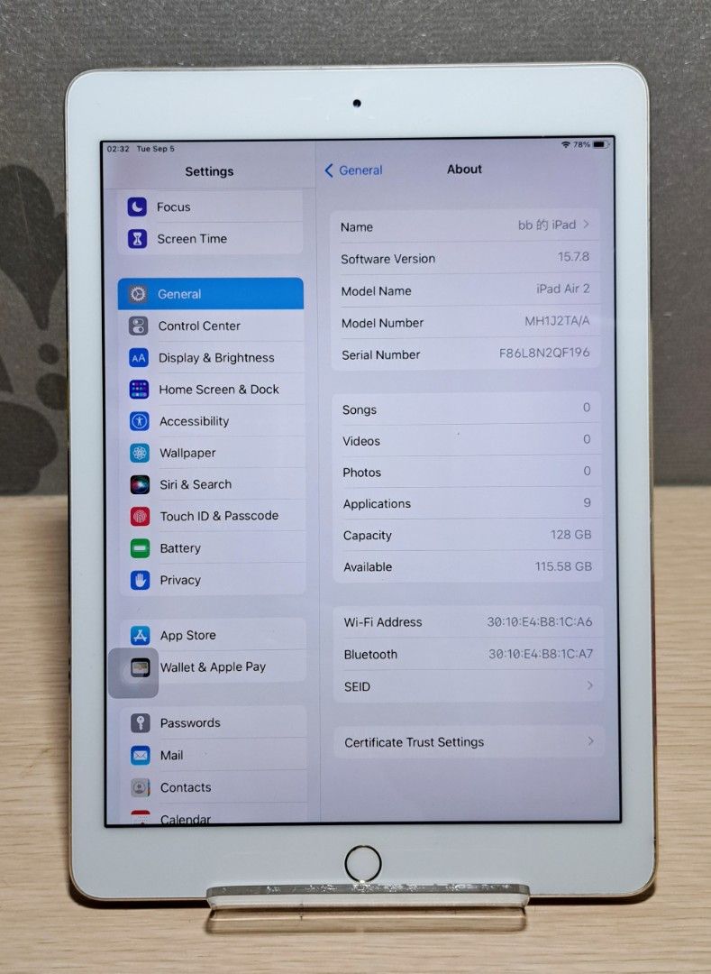 iPad Air2 128G New battery! 全新電池, 手機及配件, 平板電腦, 平板 