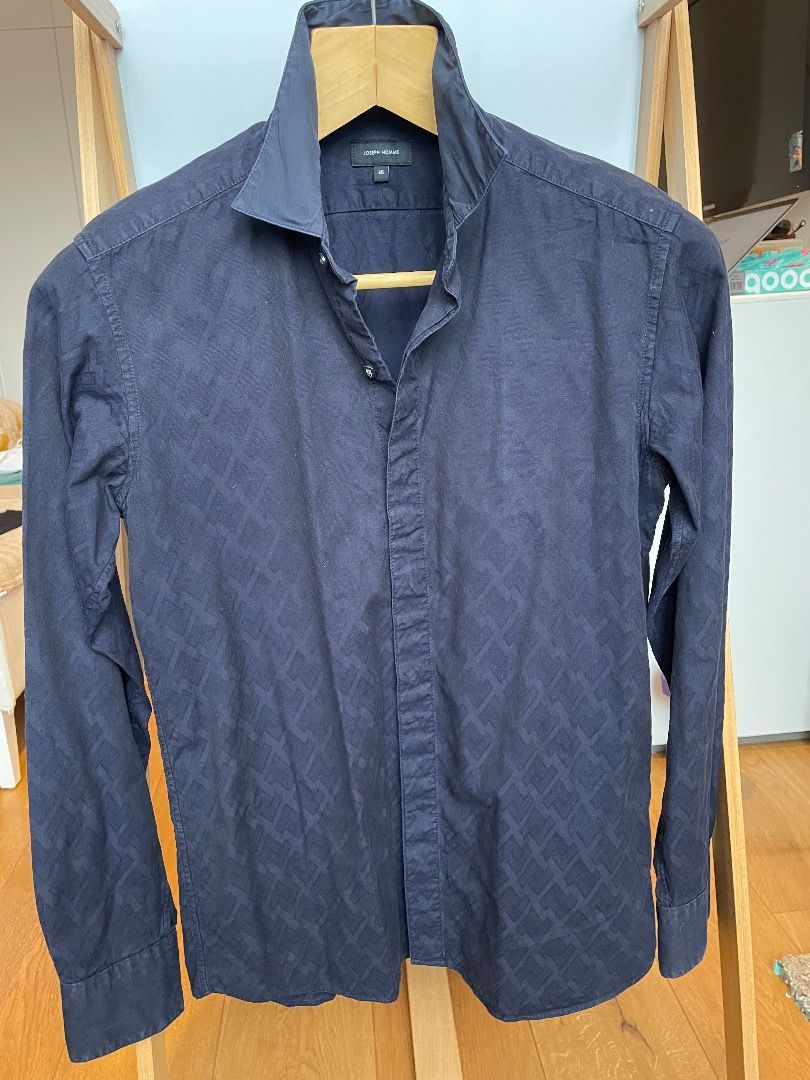 Joseph Homme Dark Navy 100% cotton shirt with texture, 男裝, 上身