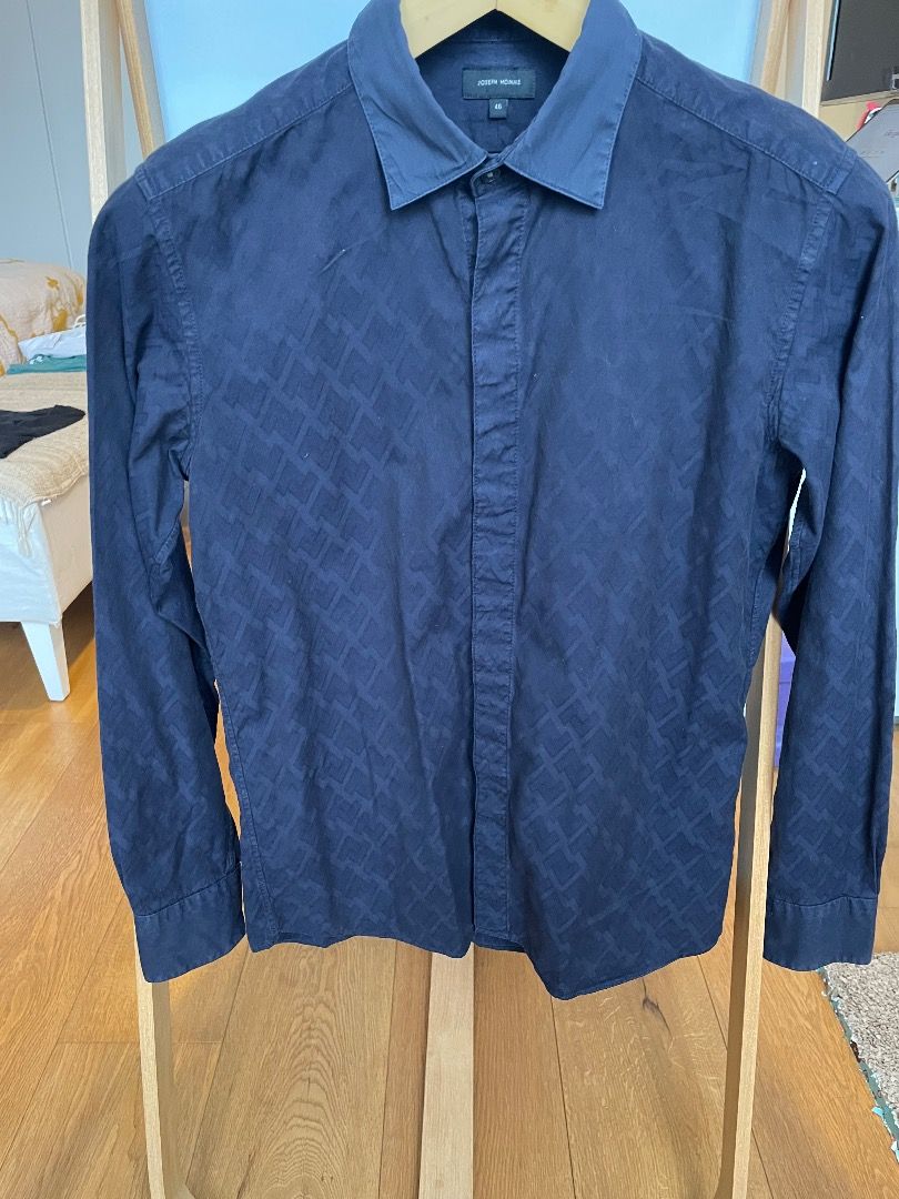 Joseph Homme Dark Navy 100% cotton shirt with texture, 男裝, 上身