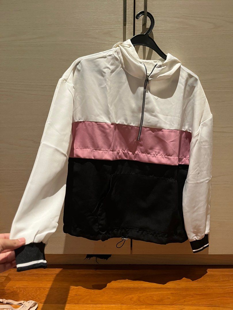 Pink white and black windbreaker sales