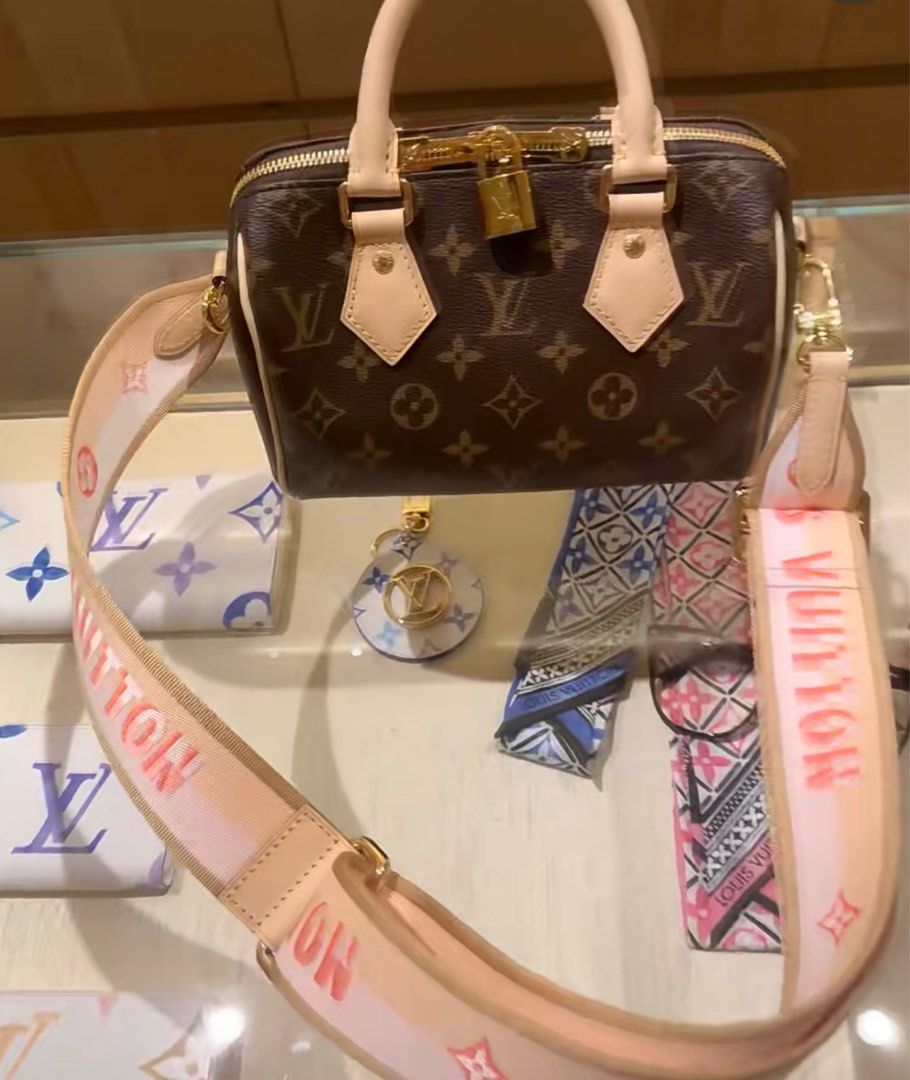 Louis Vuitton Speedy Bandoulier 20 Handbag Brown Strap Pink Orange