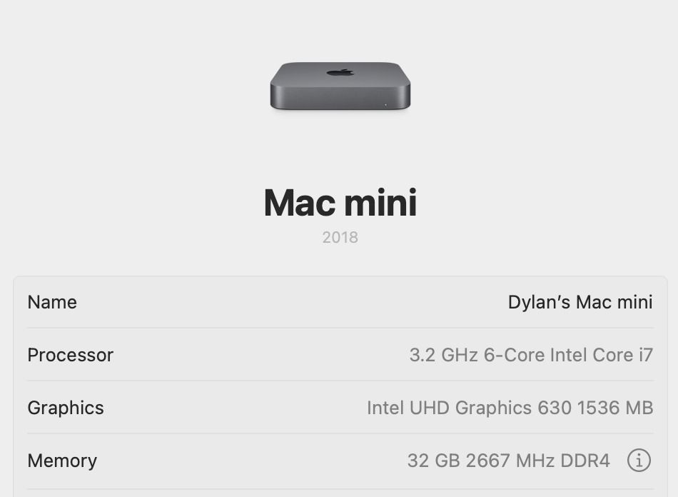 Mac mini 2018 /i7 3.2GHz / 32GB / 500GB-