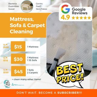 [SUBSCRIPTION PLAN] Mattress Cleaning Services / Deep cleaning /Mattress / Sofa/ Carpet/ Pram/ Baby cot/ Deep dirt extraction and shampooing/ Leather sofa cleaning / Apex Hygienic