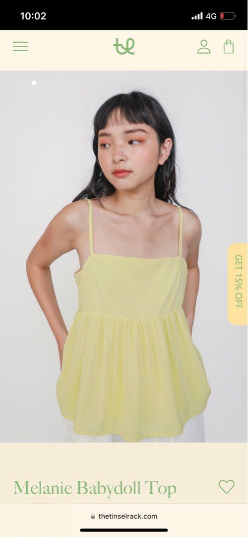 Melanie Babydoll Top (Yellow), Women's Fashion, Tops, Shirts on Carousell