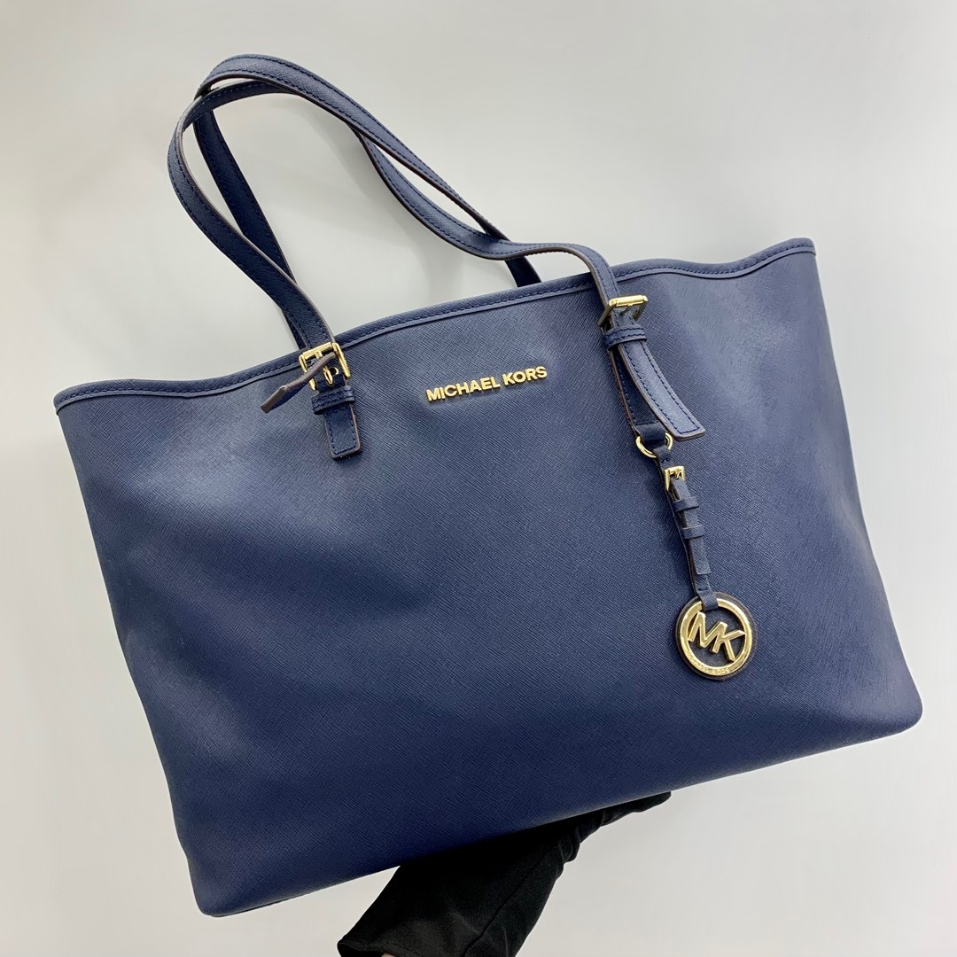 MICHAEL KORS NAVY BLUE LEATHER TOTE BAG 237029743