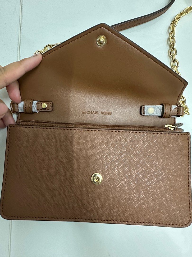 Michael Kors Small Saffiano Leather Envelope Crossbody Bag in Luggage  (35S3GTVC5L) - USA Loveshoppe