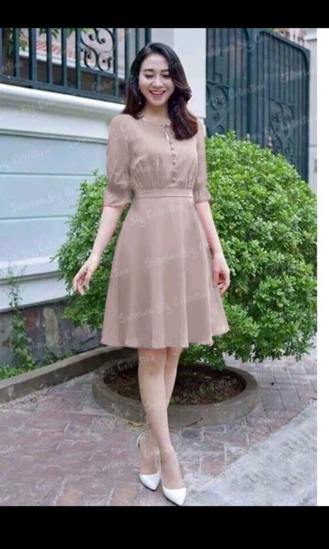 Midi dress korean style size L, Fesyen Wanita, Pakaian Wanita, Gaun & Rok  di Carousell