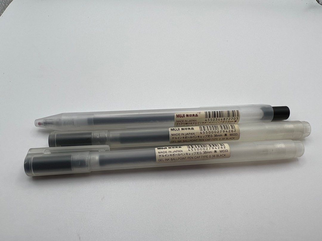 MUJI / GEL INK BALLPOINT PEN / CAP TYPE / 0.38mm / BLACK / 10PCS / Made in  JAPAN