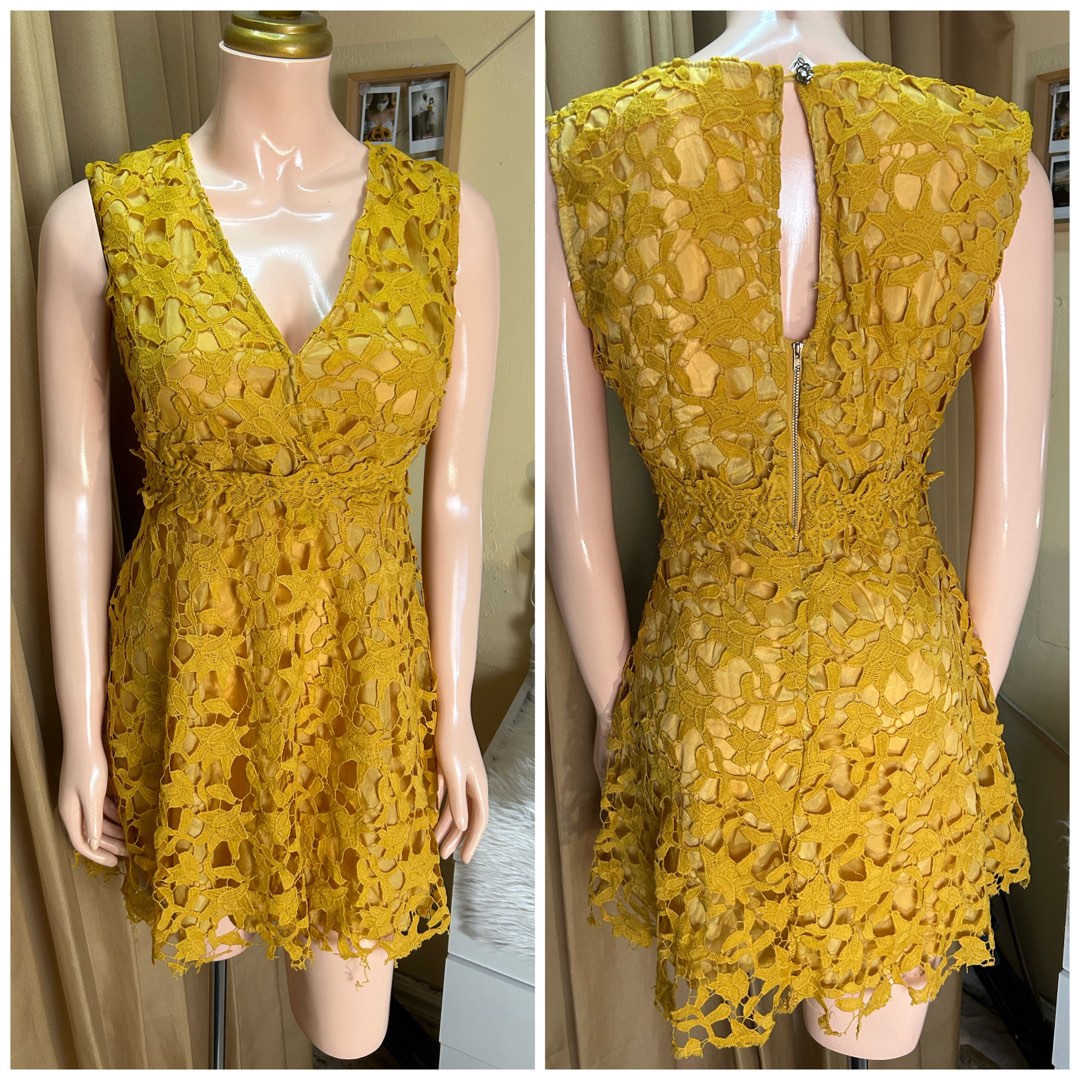 Mustard yellow lace dress on Carousell