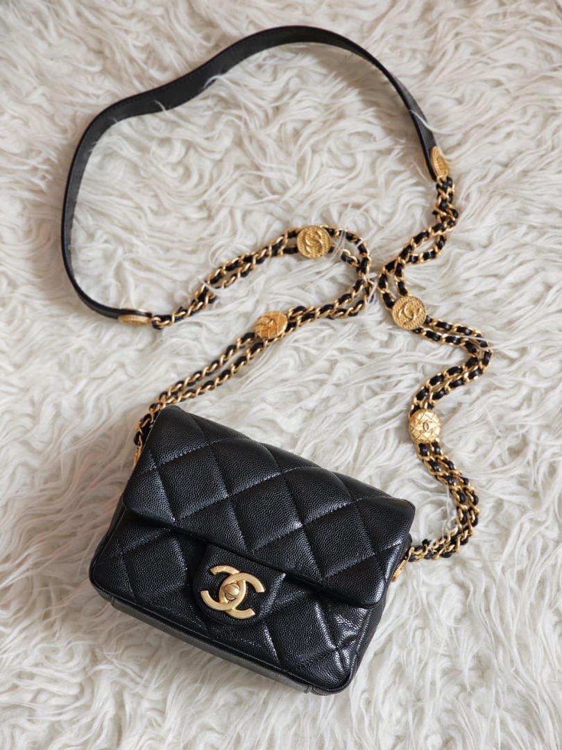 tas sling-bag Chanel Mini Black Lambskin Quilted GHW Sling Bag