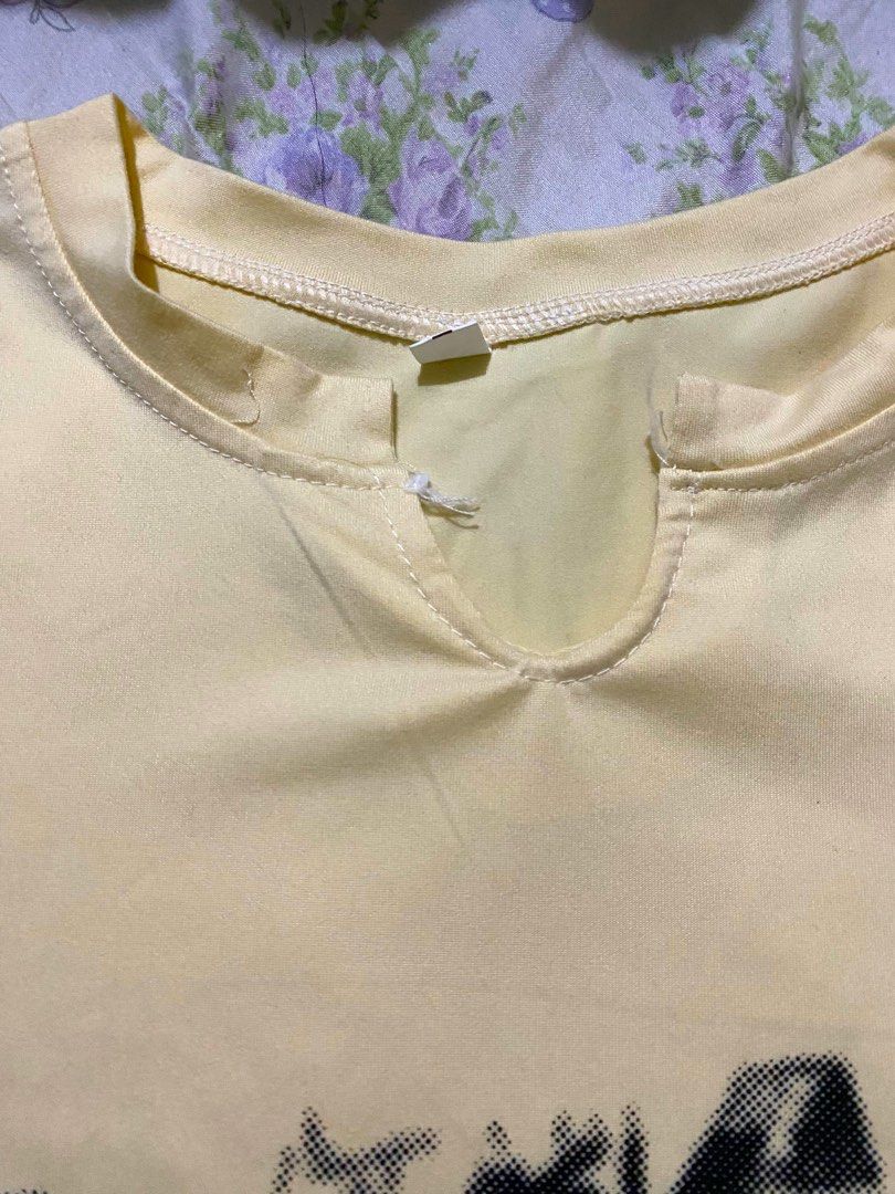 [NEW] Crop top - apricot color (Category: Shirts) located in Caloocan City. Submitted by kapicap (Listing ID 1252889293, Image 2). Description: from shopee (bought for 190php 🥲) - swipe for when worn, cute sya pero nagulat ako may pa sayingz pala na nakaprint + wrong spelling pa huhu just pm me for more questions .