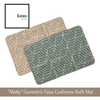 Non Slip Bath Mat Super Soft Absorbent with Rubber Backing Bathroom Rugs 45x70 Geometric Beige Blue Green MATTY
