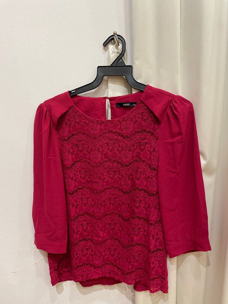 Oasis Pink Lace Top, Women's Fashion, Tops, Blouses on Carousell