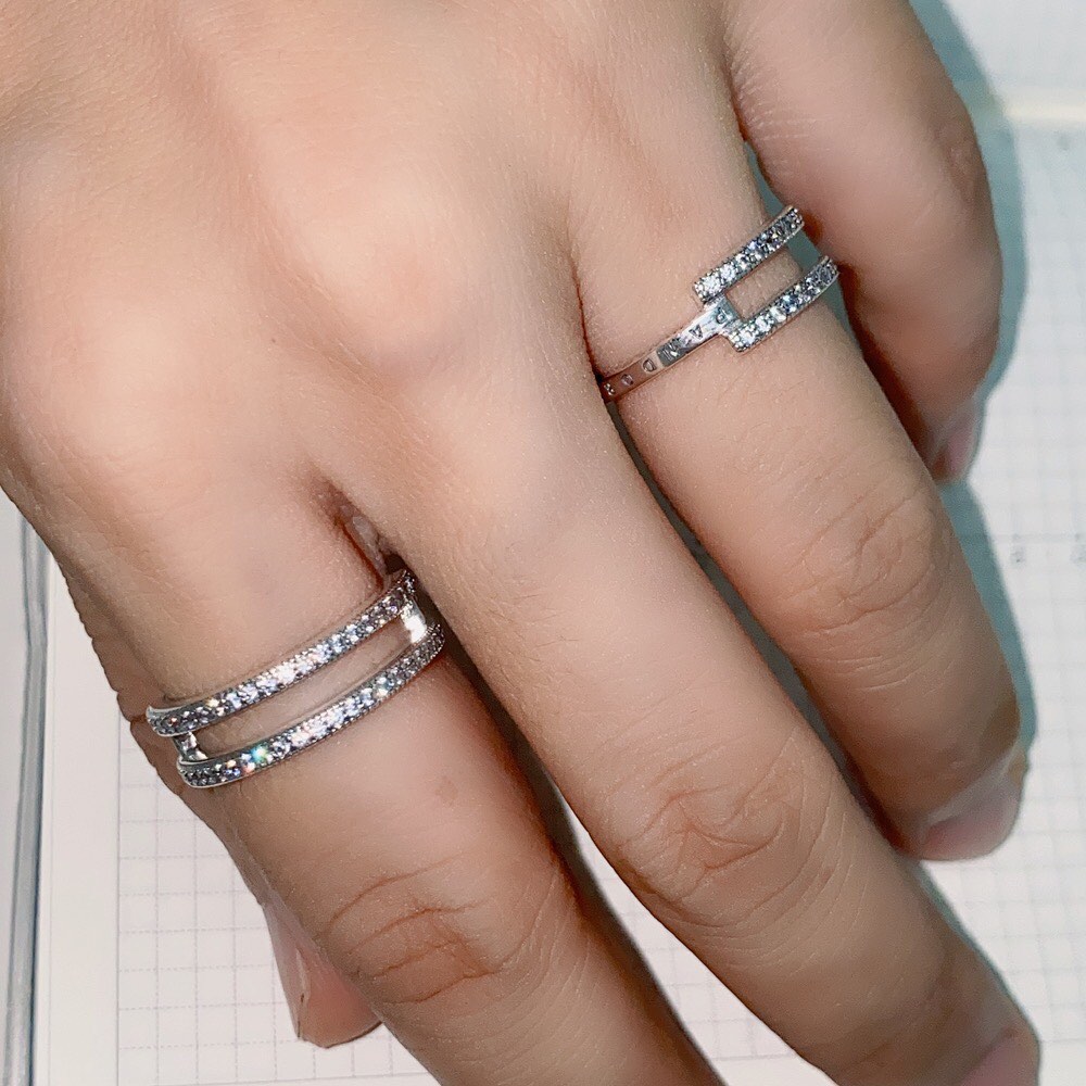 Pandora Signature Logo Pav Double Band Ring Women s Fashion