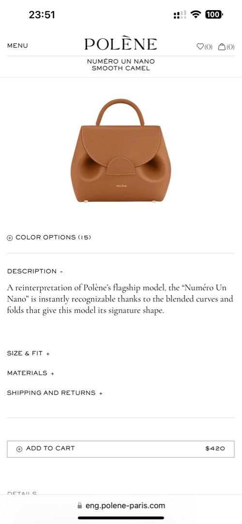 ポレーヌ Polene Numero un nano キャメル POLENE Numéro Un Nano