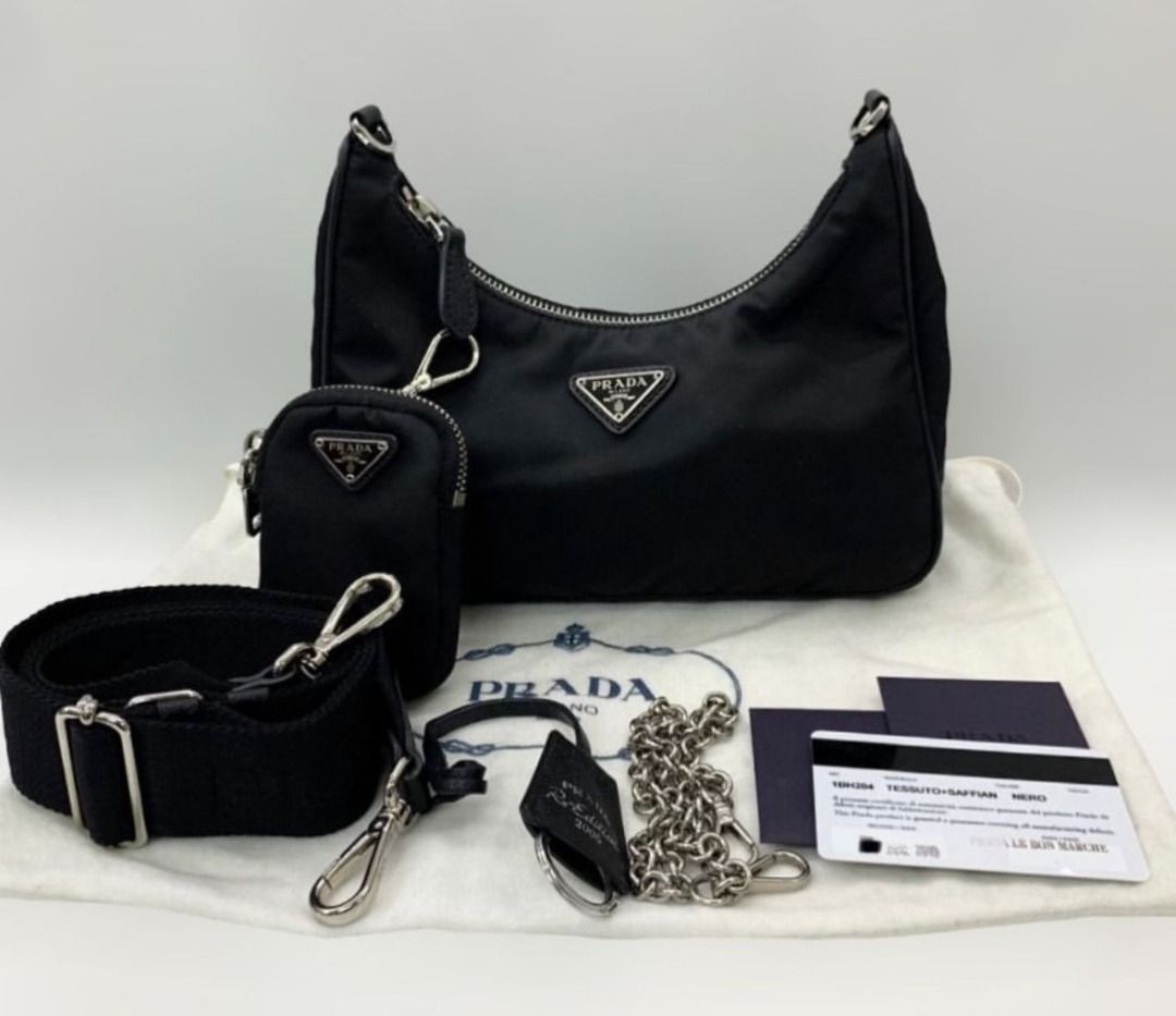 Prada re-edition multi pochete black nylon 2020 full set only (dv)