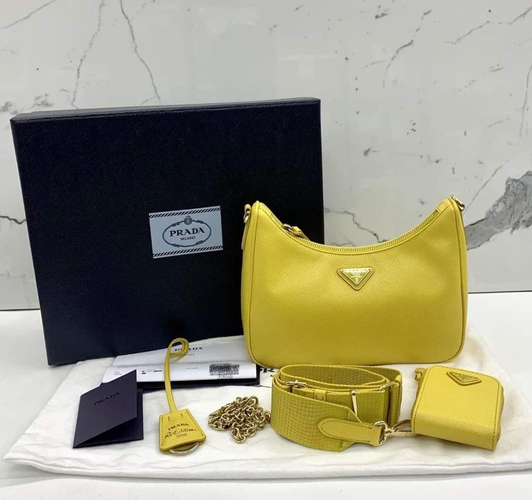 Prada 2005 Shoulder Bag Yellow in Re-Nylon with Silver-tone - US