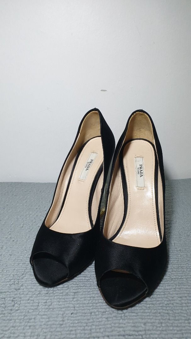 Prada Satin Peep Toe Pumps
