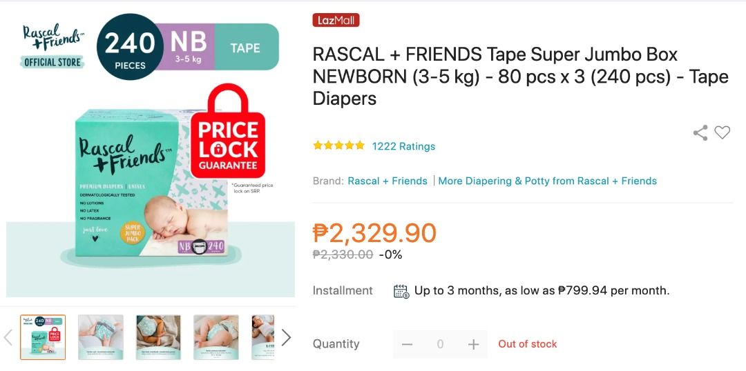 RASCAL + FRIENDS Tape Super Jumbo Box NEWBORN (3-5 kg) - 80 pcs x 3 ...