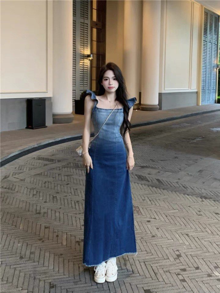 Ruffled ombre denim dress, Women's Fashion, Dresses u0026 Sets, Dresses on  Carousell