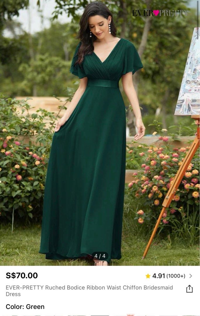 SHEIN Everpretty Green bridesmaid maxi long dress with sleeves
