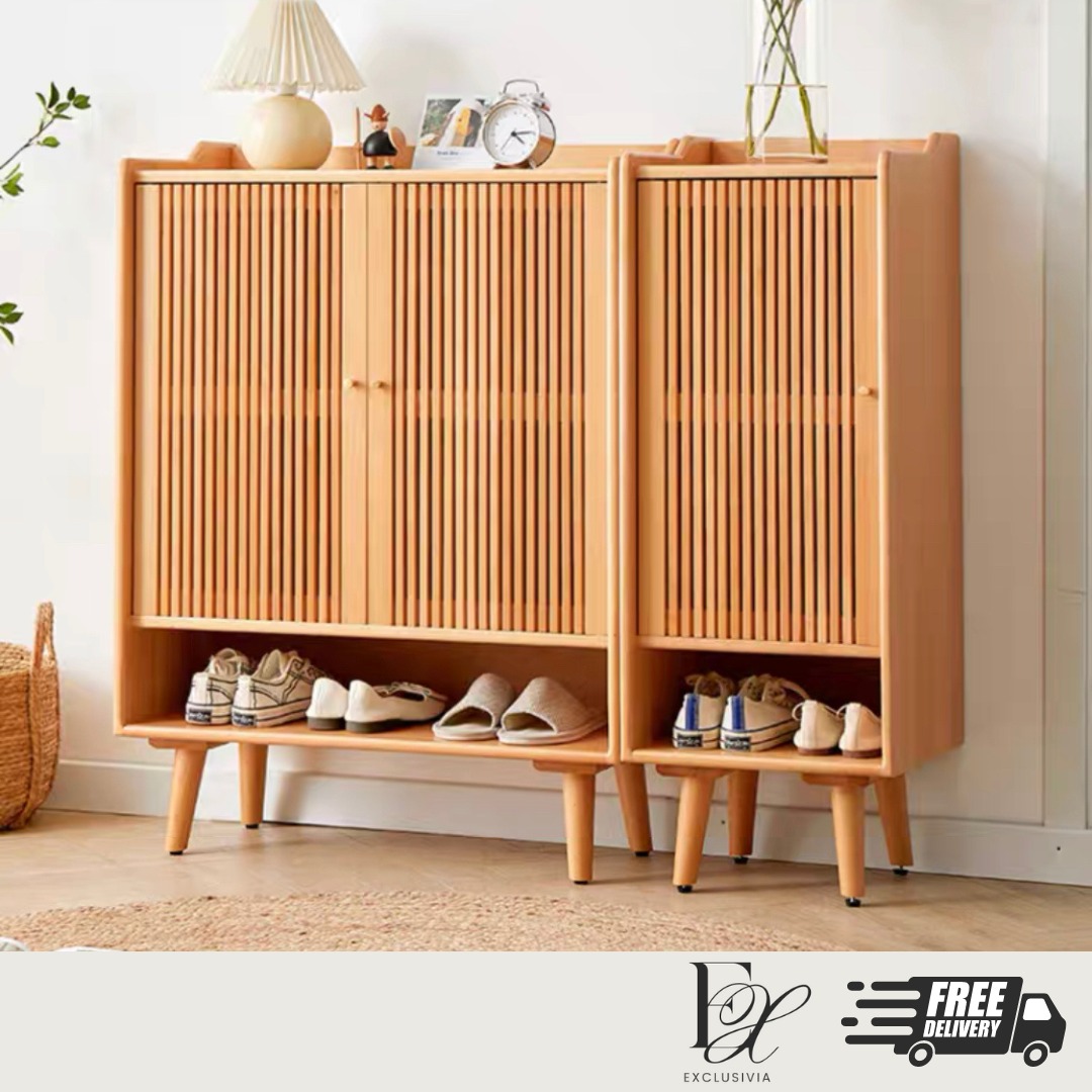 Shoe Cabinet Rack Solid Wood Japandi LANCE, Furniture & Home Living
