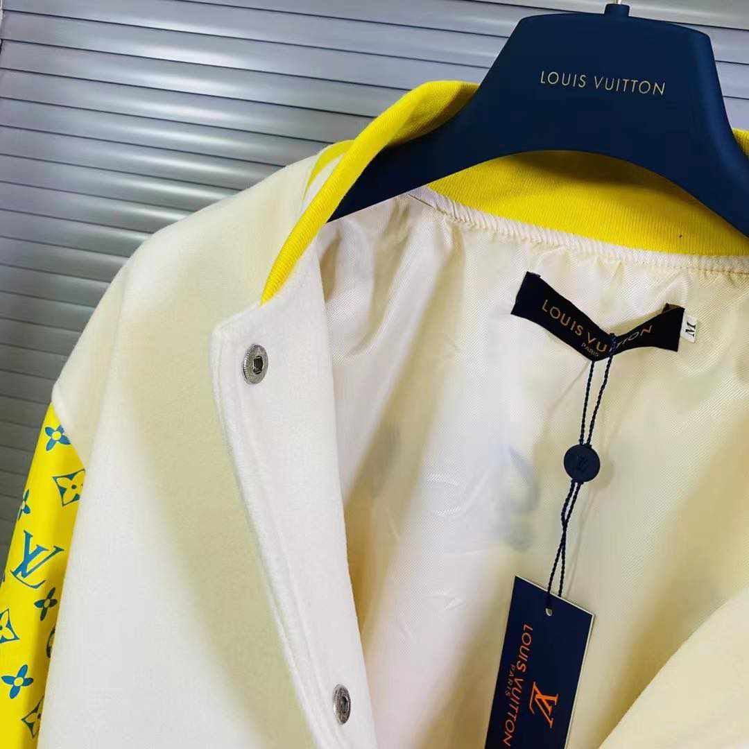 Sizes S-XL Monogram Playground Varsity Blouson Varisty Jacket Yellow White  Jacket, Men's Fashion, Coats, Jackets and Outerwear on Carousell