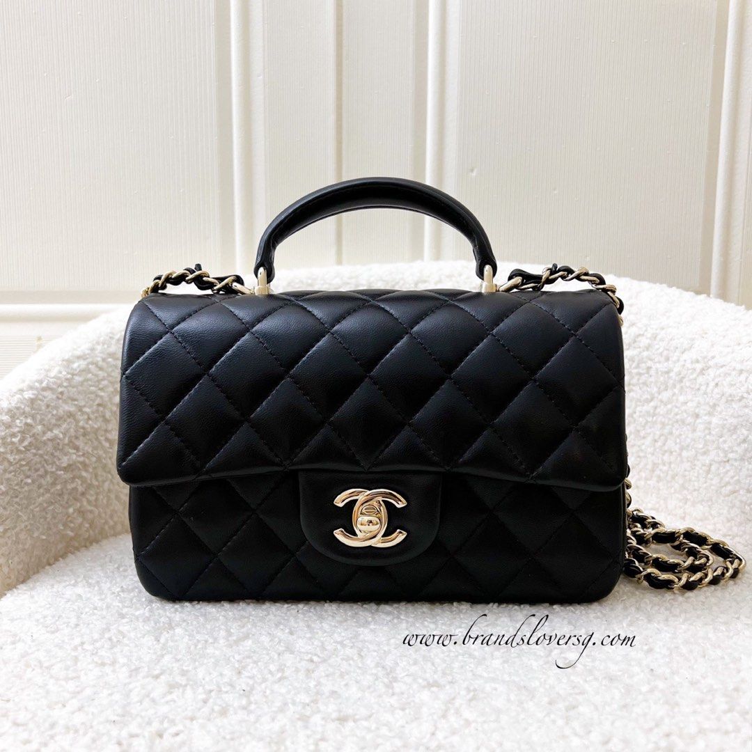 ✖️SOLD✖️ Chanel Top Handle Mini Rectangle Flap in Black Lambskin and LGHW,  Luxury, Bags & Wallets on Carousell