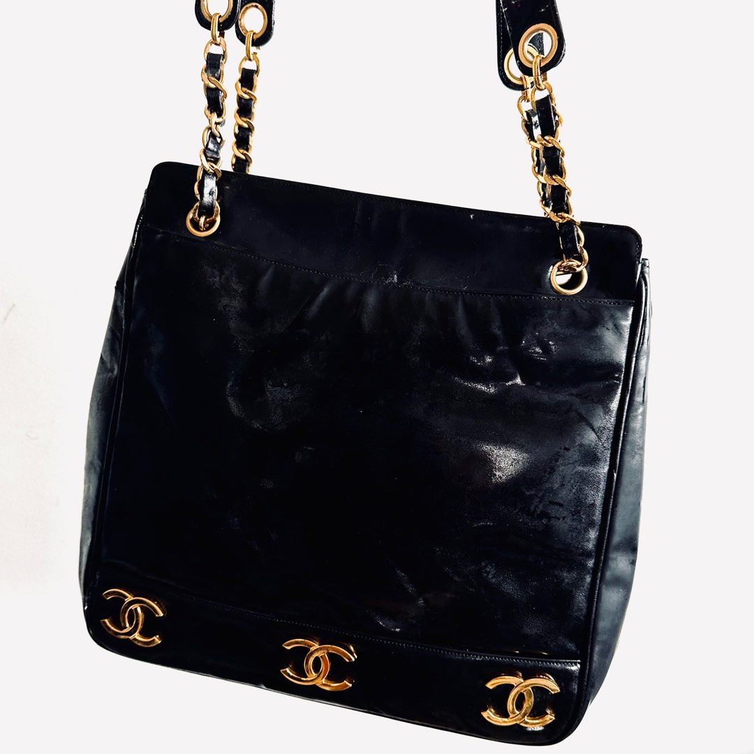 STEAL 🔥 Chanel Black GHW Triple CC Logo Vintage Patent Leather Shoulder Tote  Bag With Coco Crush Ball 3s Authentic, Luxury, Bags & Wallets on Carousell