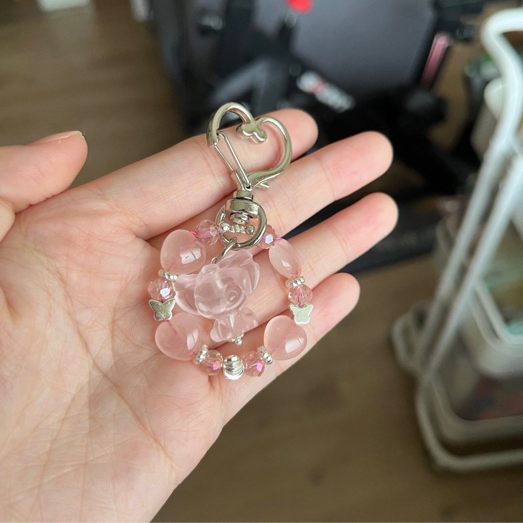 Stitch Heart Rose Quartz Crystal Keychain Women s Fashion