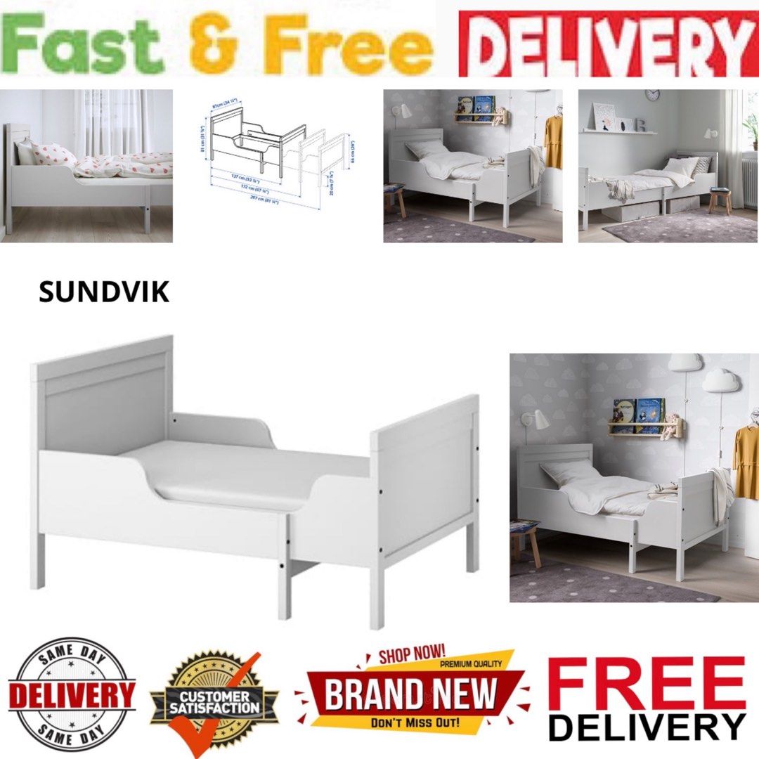 SUNDVIK Ext bed frame with slatted bed base Grey kids bedframe Bed