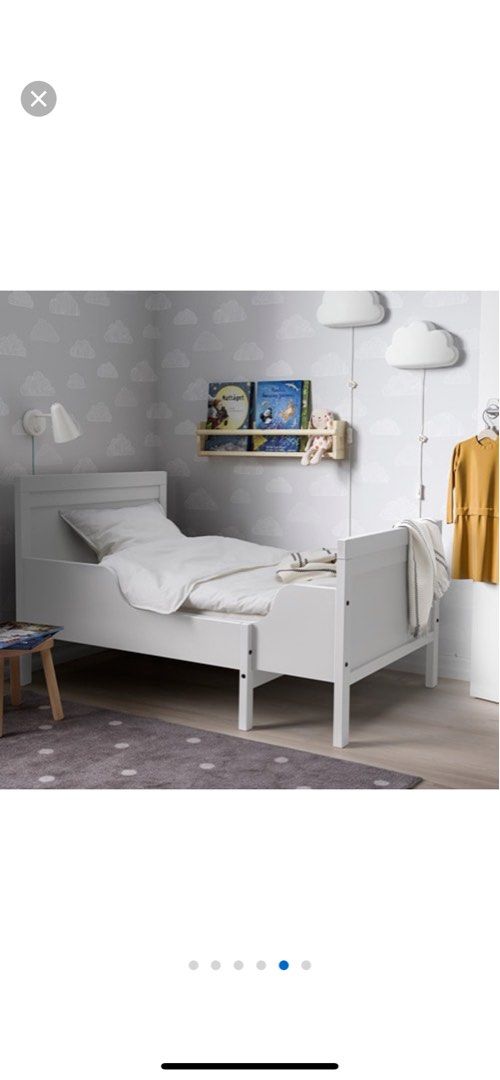 SUNDVIK Ext bed frame with slatted bed base Grey kids bedframe Bed