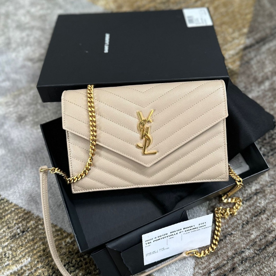 YSL Woc 19cm dark beige Ghw with box, db, booklet