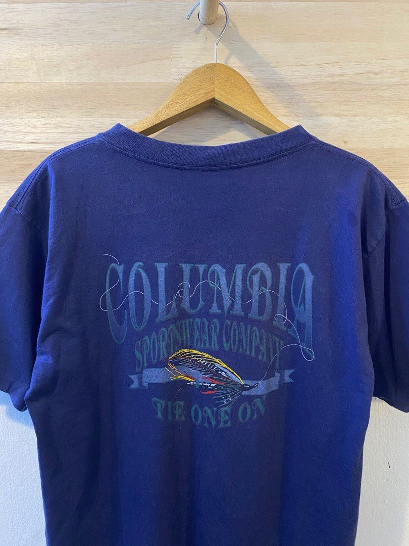 90s Outerwear and Sportswear Vintage COLUMBIA FISHING PORTLAND Oregon Made  in Usa T-shirt Medium Size 