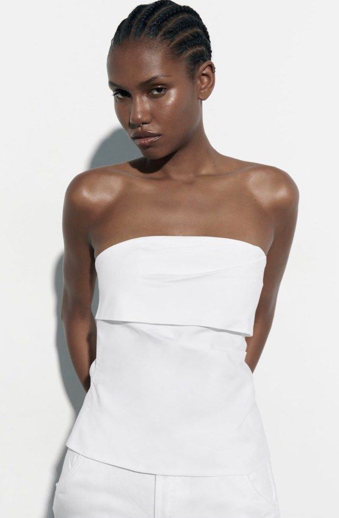 ZARA Pleated Tube Top in White Women s Fashion Tops Sleeveless on Carousell
