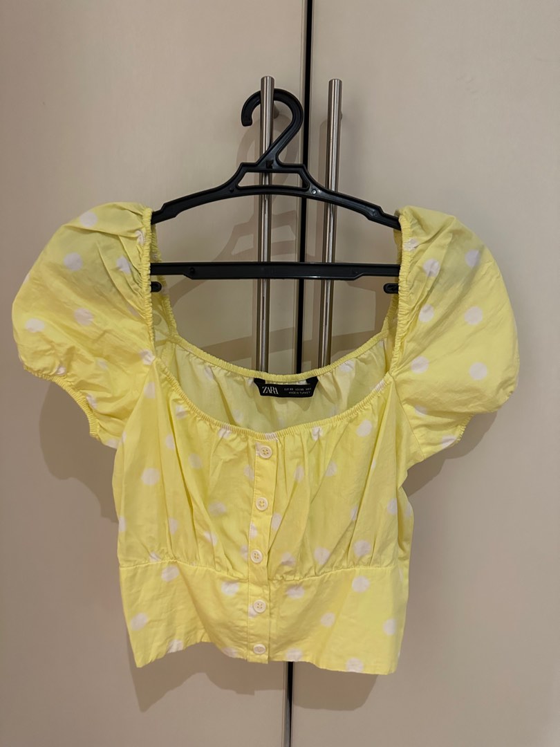 Zara Yellow Polka Dot Top Women s Fashion Tops Shirts on Carousell