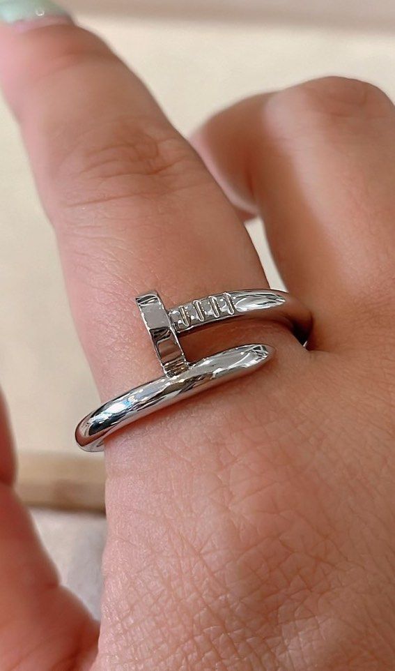 18K Solid Gold Nail Ring Plain or with Diamonds Women s Fashion
