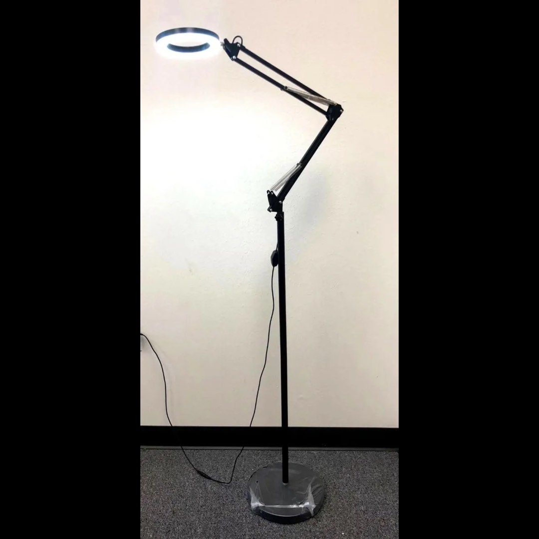Eyelash Lamp - Dimmable LED Floor Lamp Lash Light For Eyelash Extensions,  Esthetician, Eyebrow Technician, Tattoo Artists - Rotating Half-Moon Head,  Shadowless Lighting, Adjustable Brightness. (Black)