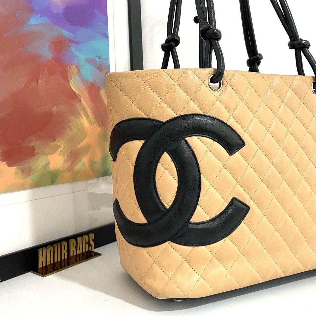 💯% Authentic Chanel Beige and Black Color Larger Cambon Tote Bag