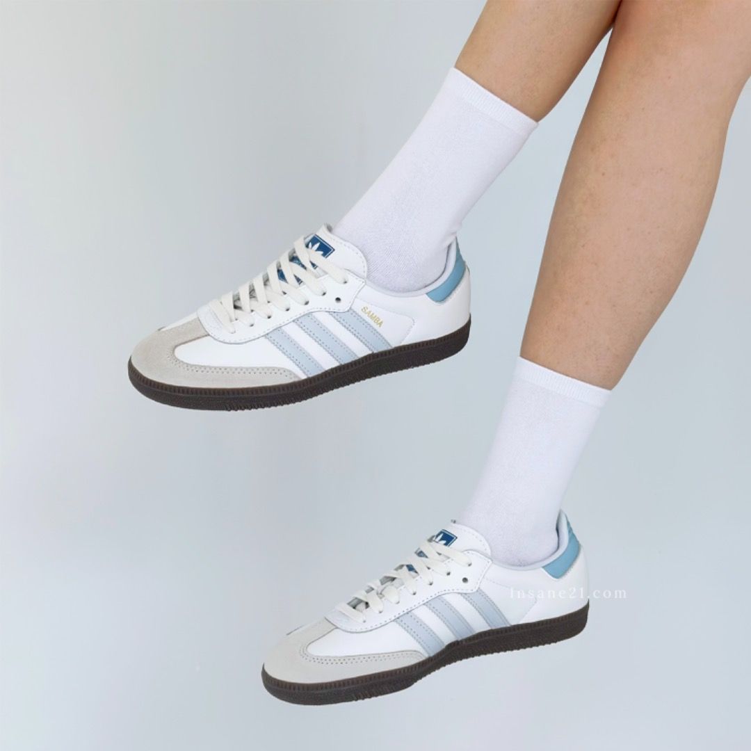Adidas Originals Samba OG 'Core White/Halo Blue/Gum', 女裝, 鞋, 波