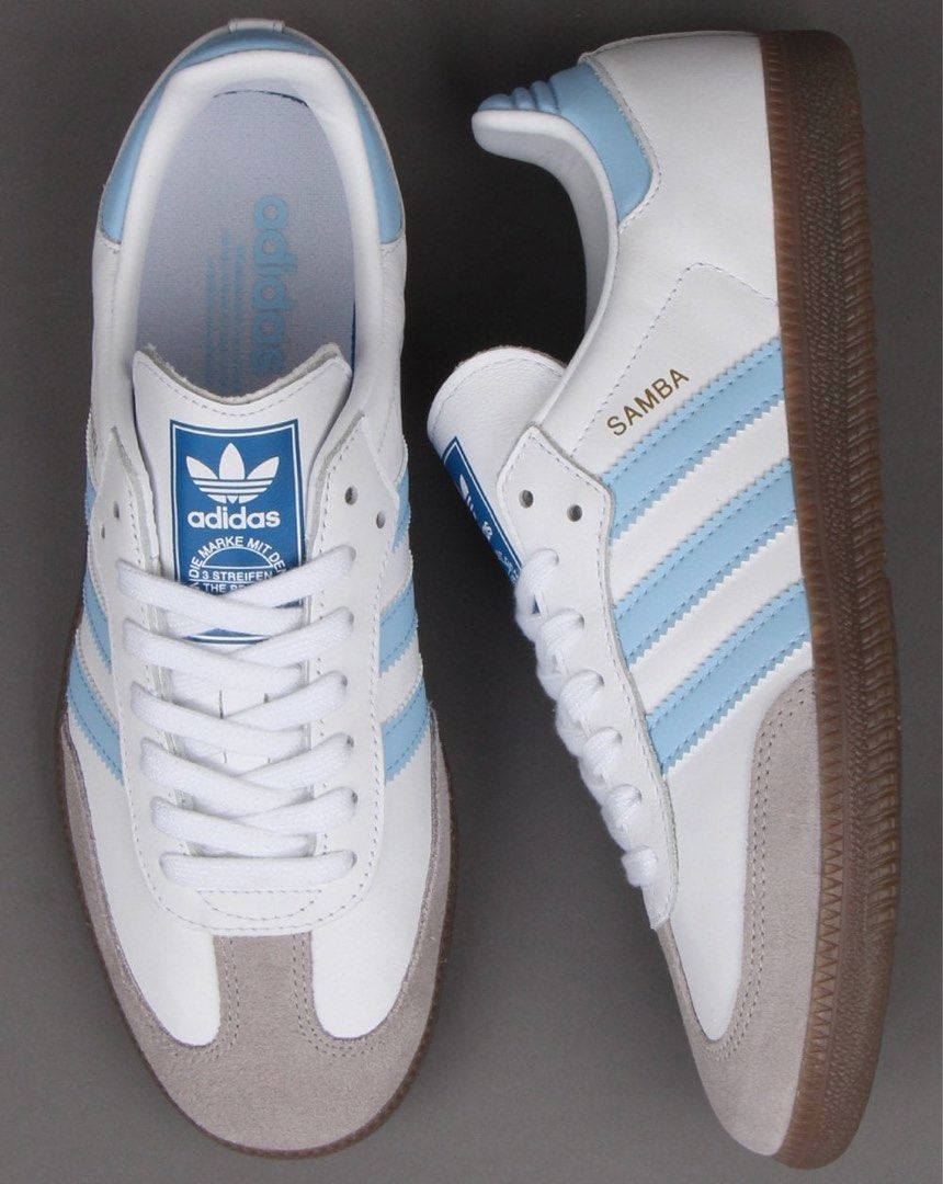 Adidas samba white blue sale stripes