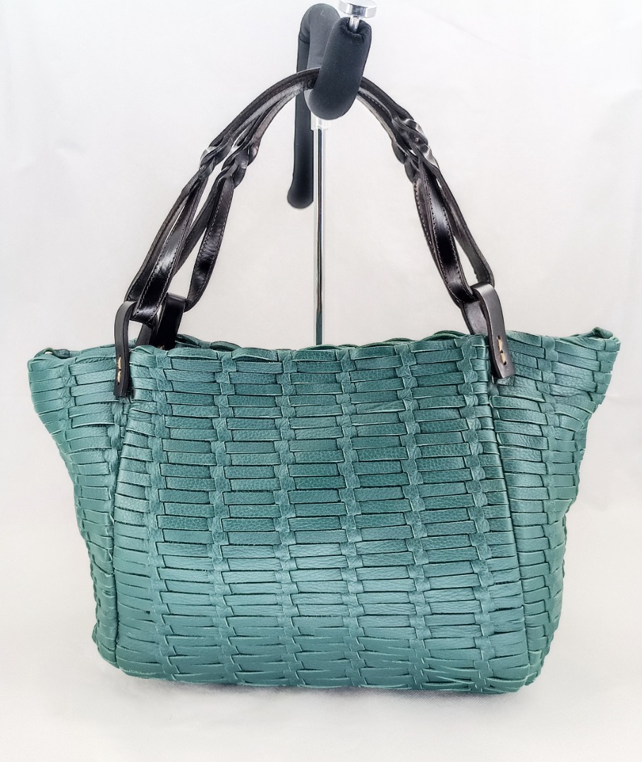 AGNONA green full leather woven hand bag, Women's Fashion, Bags ...
