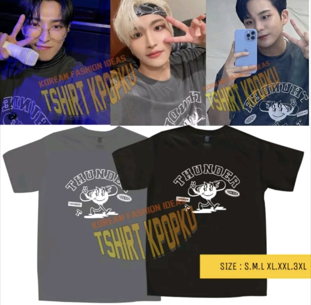 Ateez World Tour Thunder Shirt (Dark grey), Hobbies & Toys, Memorabilia & Collectibles, KWave