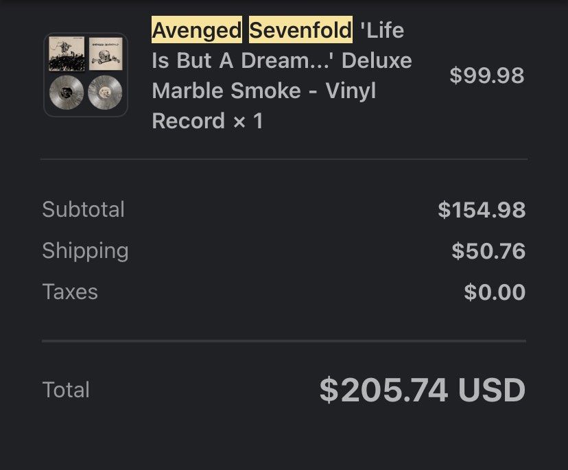 Avenged Sevenfold 'Life Is But A Dream' Deluxe Marble Smoke