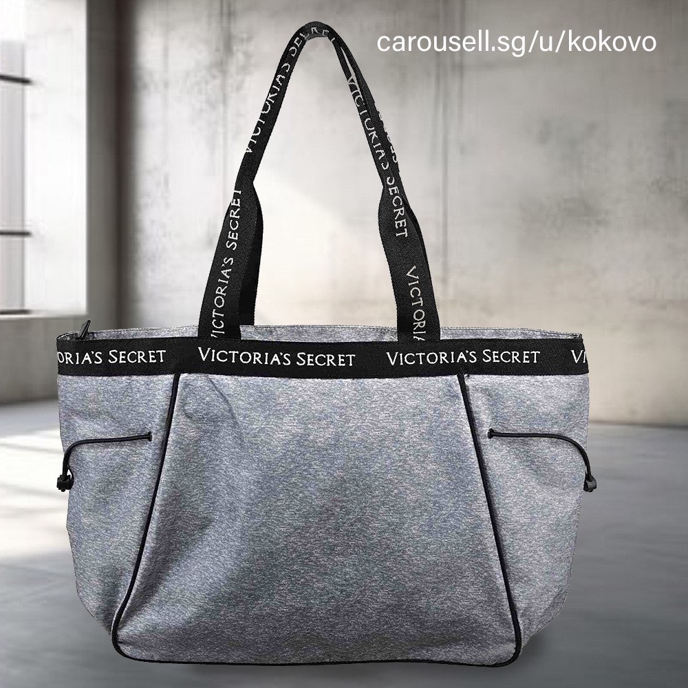 Victoria s Secret Sport Cinch Tote in Grey Marl with Black Logo Trim