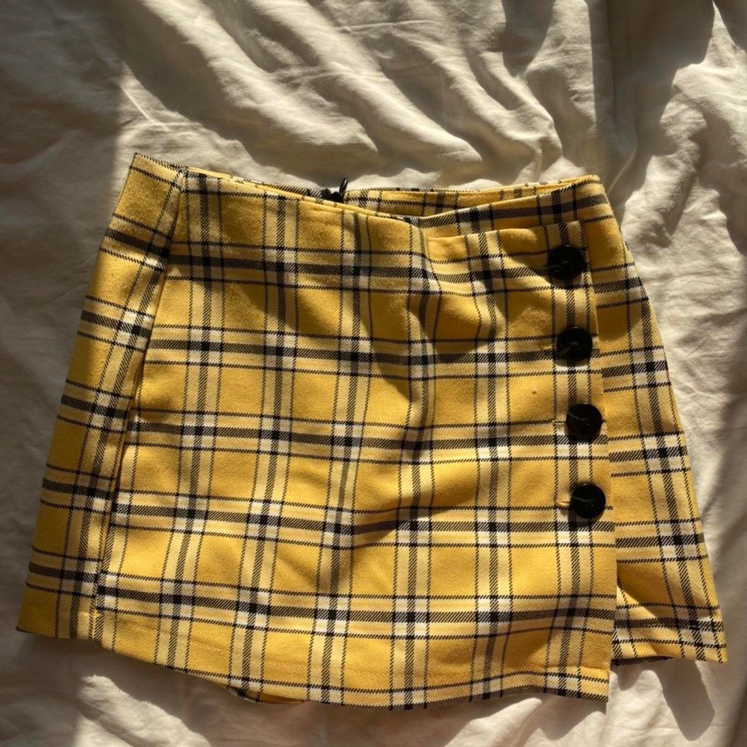 Bershka 90s Mini Skort Skirt Yellow Tartan